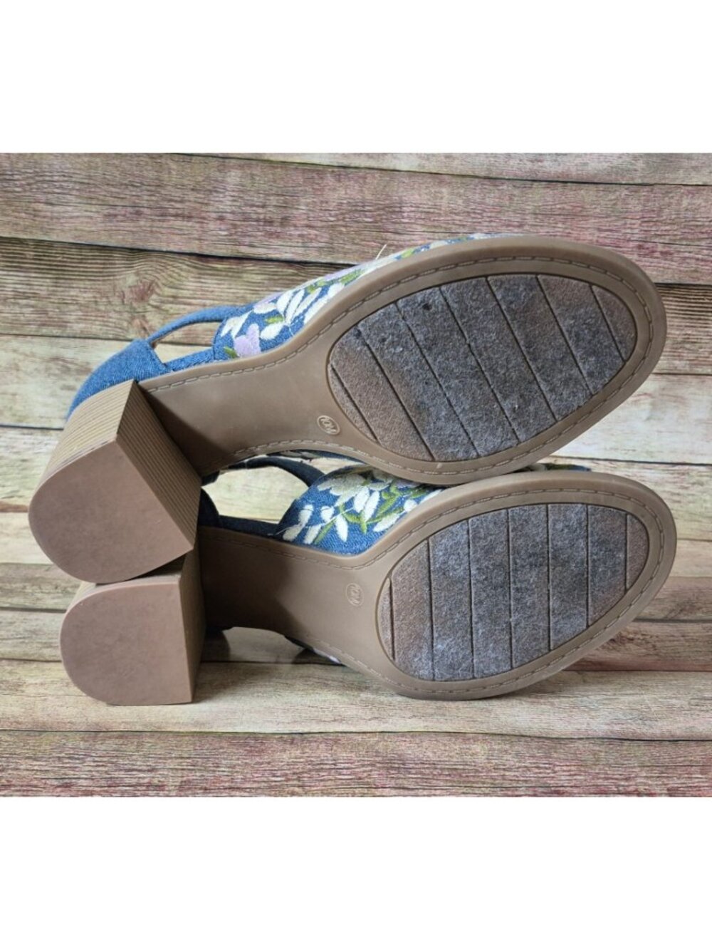Dolce Mojo Moxy Womens 10M Blue Denim Floral Embroidered Block Heel Sandals - Picture 12 of 14